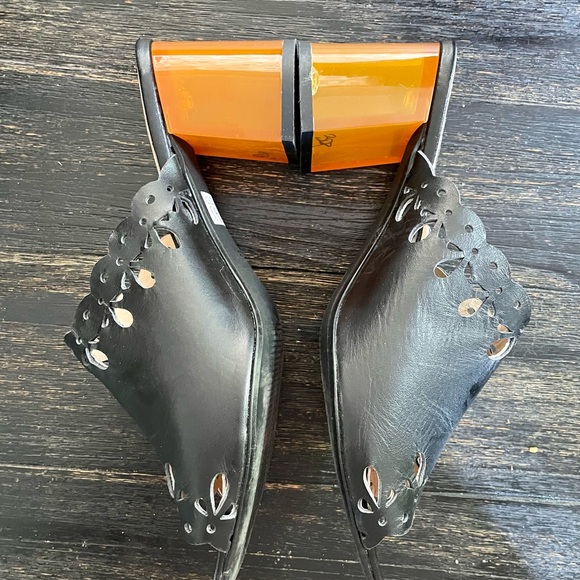 ON TREND*vintage* Mules Peep-toe Lucite Heels Miss Fire *Made in Italy* FABULOUS - Picture 8 of 8